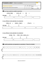 Utiliser la calculatrice - Évaluation, bilan : 7ème Harmos - PDF à imprimer