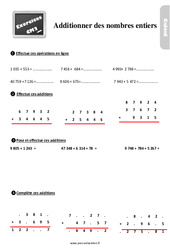 Additionner les nombres entiers - Exercices, révisions : 7ème Harmos - PDF à imprimer