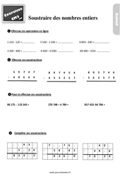 Soustraire les nombres entiers - Exercices, révisions : 7ème Harmos - PDF à imprimer