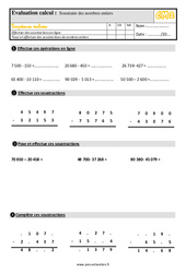 Soustraire les nombres entiers - Évaluation, bilan : 7ème Harmos - PDF à imprimer