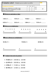 Multiplier par un nombre à un chiffre - Évaluation, bilan : 7ème Harmos - PDF à imprimer