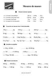 Mesures de masse - Exercices, révisions : 7ème Harmos - PDF à imprimer