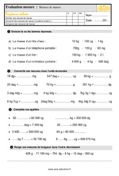 Mesures de masse - Évaluation, bilan : 7ème Harmos - PDF à imprimer