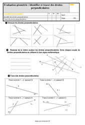 Identifier et tracer des droites perpendiculaires - Évaluation, bilan : 7ème Harmos - PDF à imprimer