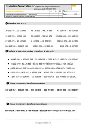 Comparer et ranger des nombres inférieurs à 1 000 000 000 - Examen Evaluation : 7ème Harmos - PDF à imprimer