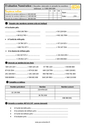 Encadrer, intercaler et arrondir des nombres inférieurs à 1 000 000 000 - Examen Evaluation : 7ème Harmos - PDF à imprimer