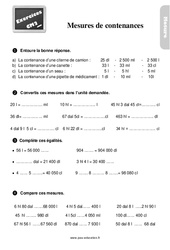 Mesures de contenance - Exercices, révisions : 7ème Harmos - PDF à imprimer