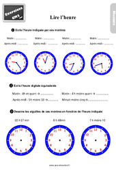 Lire l’heure - Exercices, révisions : 7ème Harmos - PDF à imprimer