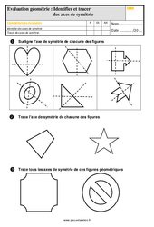 Identifier et tracer des axes de symétrie - Évaluation, bilan : 7ème Harmos - PDF à imprimer
