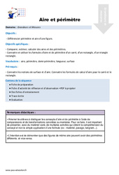 Aire et périmètre - Séquence - Fiche de préparation : 7ème Harmos - PDF à imprimer