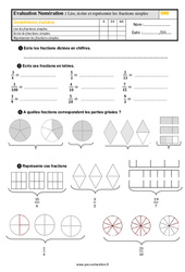 Lire, écrire et représenter les fractions simples - Examen Evaluation avec la correction : 7ème Harmos - PDF à imprimer