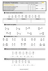 Comparer et ranger des fractions simples - Examen Evaluation avec la correction : 7ème Harmos - PDF à imprimer