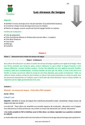 Les niveaux de langue - Fiche de préparation : 6ème Harmos - PDF à imprimer