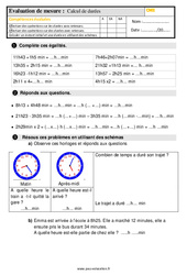 Calcul de durées - Évaluation, bilan : 7ème Harmos - PDF à imprimer