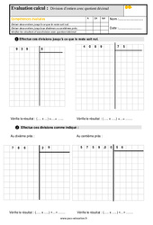 Division avec quotient décimal - Évaluation, bilan : 7ème Harmos - PDF à imprimer