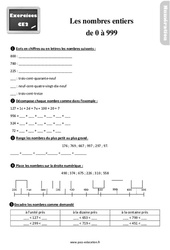 Les nombres de 0 à 999 - Exercices : 5ème Harmos - PDF à imprimer