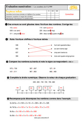 Les nombres de 0 à 999 - Examen Evaluation bilan : 5ème Harmos - PDF à imprimer