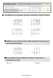 Additionner 2 nombres entiers avec retenue - Examen Evaluation : 5ème Harmos - PDF à imprimer