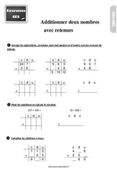 Addition de deux nombres avec retenues - Exercices : 5ème Harmos - PDF à imprimer