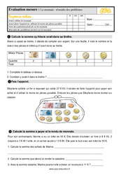 La monnaie - Fiches résoudre des problèmes - Évaluation, bilan : 5ème Harmos - PDF à imprimer