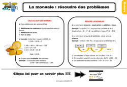 La monnaie - Fiches résoudre des problèmes - Cours, Leçon, trace écrite : 5ème Harmos - PDF gratuit à imprimer