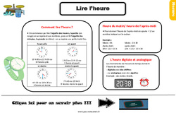 Lire l’heure - Cours, Leçon, trace écrite : 5ème Harmos - PDF gratuit à imprimer