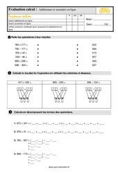 Additionner et soustraire en ligne - Examen Evaluation : 5ème Harmos - PDF à imprimer