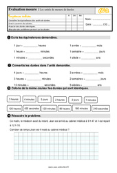 Les unités de mesure de durées - Évaluation, bilan : 5ème Harmos - PDF à imprimer