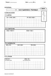 Les 4 opérations - Fiches Technique - Exercices avec le corrigé : 7ème Harmos - PDF à imprimer