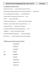 Écrire les mots commençant par ap ac af ef of - Exercices : 7ème Harmos - PDF à imprimer