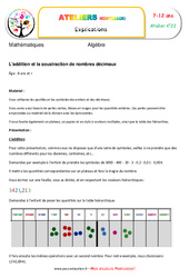 L'addition et la soustraction de nombres décimaux - Algèbre - Montessori - Atelier 22 : 5ème, 6ème, 7ème Harmos - PDF à imprimer