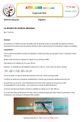 La division de nombres décimaux - Algèbre - Montessori - Atelier 24 : 5ème, 6ème, 7ème Harmos - PDF à imprimer