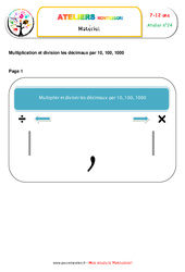 La division de nombres décimaux - Algèbre - Montessori - Liste des matériaux : 5ème, 6ème, 7ème Harmos - PDF à imprimer