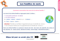 Les familles de mots - Cours, Leçon, trace écrite : 5ème Harmos - PDF gratuit à imprimer