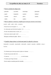 Préfixes in, dés, en, trans, ir, il - Exercices - Orthographe : 7ème Harmos - PDF à imprimer