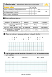 Soustraire deux nombres sans retenue - Examen Evaluation : 5ème Harmos - PDF à imprimer