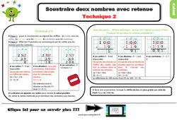 Soustraire deux nombres avec retenue - Technique 2 - Cours, Leçon : 5ème Harmos - PDF gratuit à imprimer