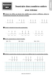 Exercices, révisions sur soustraire deux nombres avec retenue - Technique 1 avec les corrigés : 5ème Harmos - PDF à imprimer