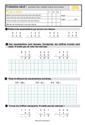 Soustraire deux nombres avec retenue - Technique 1 - Examen Evaluation : 5ème Harmos - PDF à imprimer