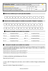 Connaître les doubles et les moitiés - Examen Evaluation : 5ème Harmos - PDF à imprimer