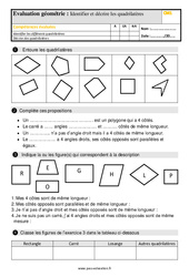 Les quadrilatères - Évaluation, bilan : 6ème Harmos - PDF à imprimer
