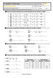 Passer des fractions décimales aux nombres décimaux - Examen Evaluation : 6ème Harmos - PDF à imprimer