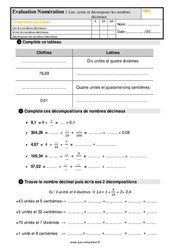 Lire, écrire et décomposer des nombres décimaux - Examen Evaluation : 6ème Harmos - PDF à imprimer