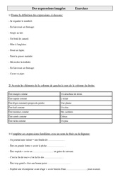 Exercices de vocabulaire  - Fiches Des expressions imagées : 7ème Harmos - PDF à imprimer