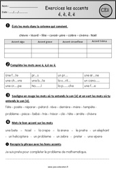 Les accents é, è, ê, ë - Exercices avec les corrections : 4ème Harmos - PDF à imprimer