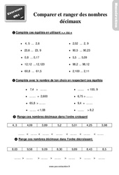 Comparer et ranger des nombres décimaux - Exercices : 6ème Harmos - PDF à imprimer