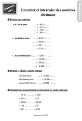 Encadrer et intercaler des nombres décimaux - Exercices : 6ème Harmos - PDF à imprimer