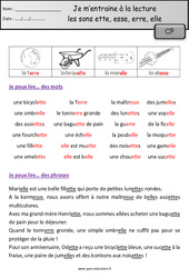 Sons ette, erre, esse, elle - Je m’entraine à la lecture : 3eme Harmos - PDF à imprimer