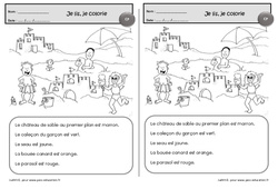 Je lis, je colorie - Exercices de lecture : 3eme Harmos - PDF à imprimer