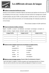 Différents niveaux de langue - Exercices, révisions : 7ème Harmos - PDF à imprimer